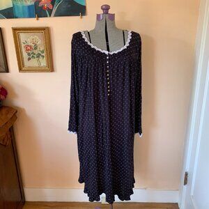 Eileen West Long Waltz Nightgown Sz XL Black Ditsy Pattern Lace Stretch Modal